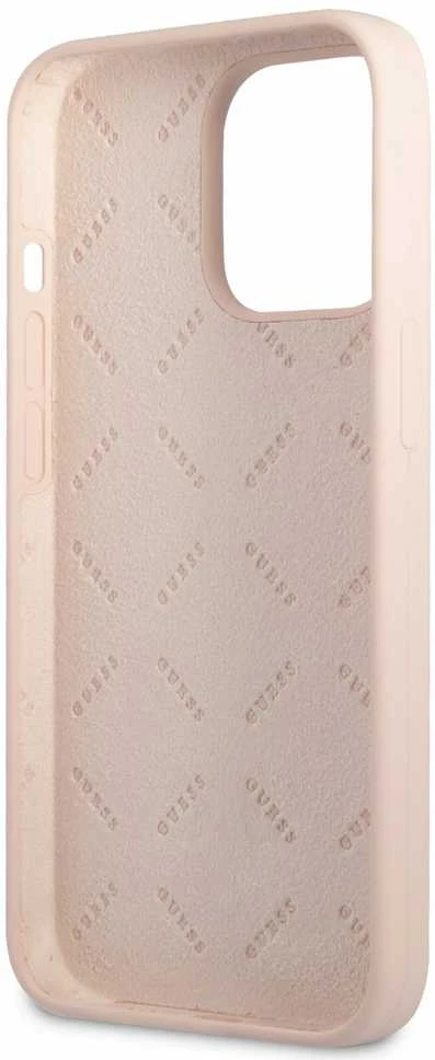 Guess GUHCP13LSLTGP iPhone 13 Pro / 13 6,1 colio eilinis/rožinis kietas dėklas, silikoninis trikampis