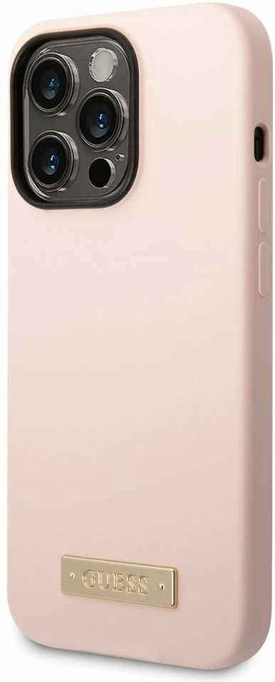 Guess GUHMP14LSBPLP iPhone 14 Pro 6,1" rožinis/rožinis kietas dėklas su silikoniniu logotipu ir MagSafe logotipu