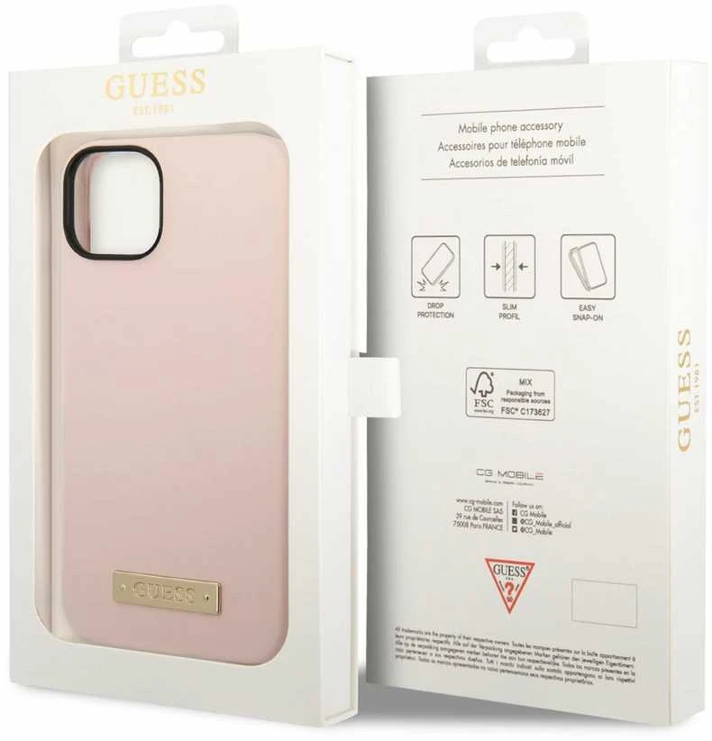 Dėklas GUESS GUHMP14MSBPLP IPHONE 14 PLUS / 15 PLUS 6.7 "Rožinis / Rožinis HARD CASE SILICONE PLATE MAGSAFE LOGO