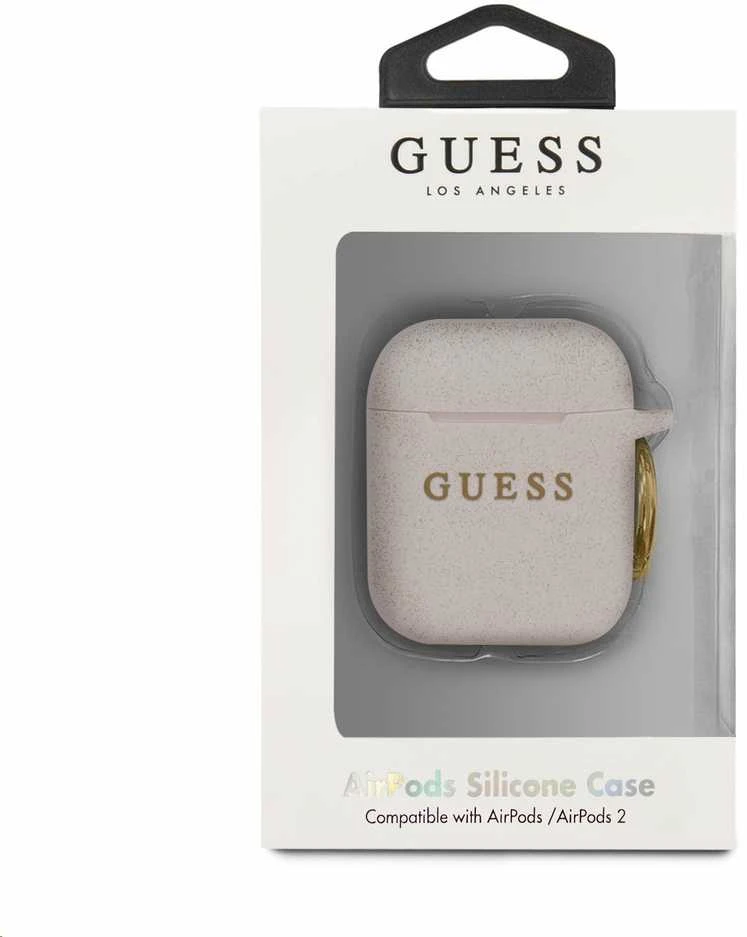 Guess AirPods dėklas rožinis blizgantis
