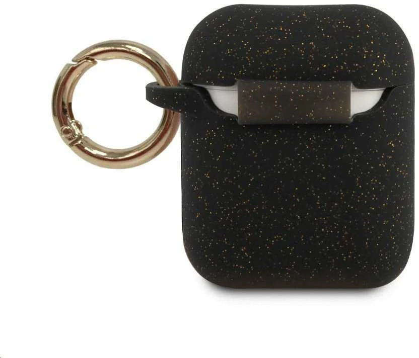 Guess GUACCSILGLBK AirPods dėklas juodos spalvos silikoninis Glitter