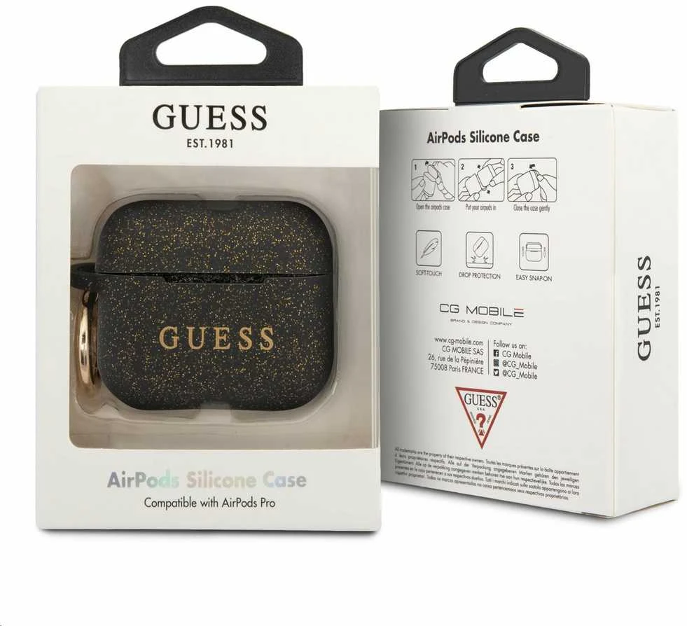 „Guess Ring“ silikoninis dėklas, skirtas „AirPods Pro“ – juodas ir auksinis