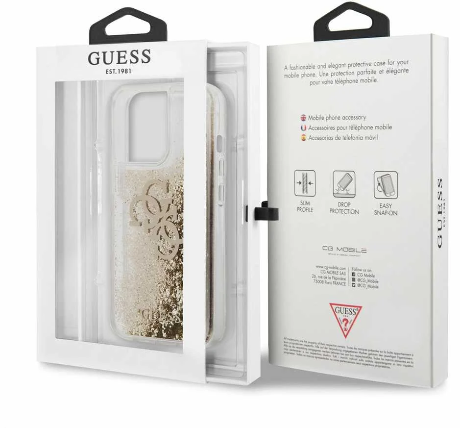 Guess GUHCP13XLG4GGO Apple iPhone 13 Pro Max 6,7″ auksinis kietas dėklas 4G Big Liquid Glitter