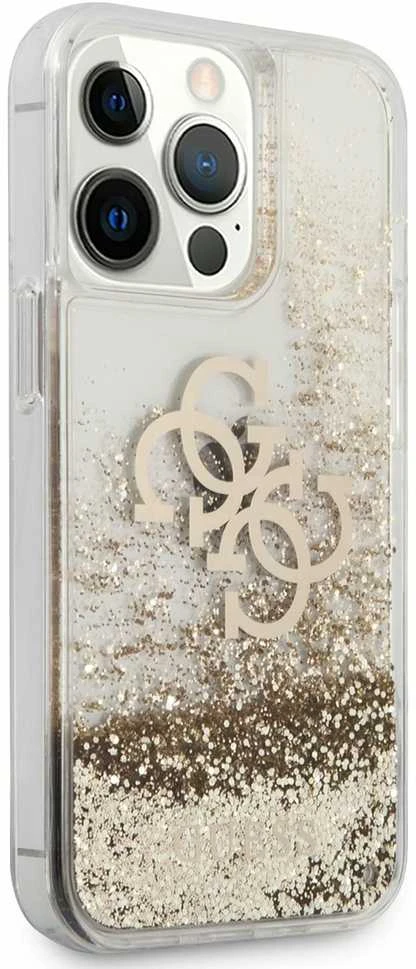 Guess GUHCP13XLG4GGO Apple iPhone 13 Pro Max 6,7″ auksinis kietas dėklas 4G Big Liquid Glitter