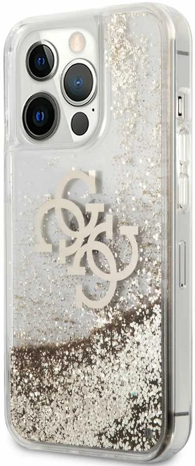 Guess GUHCP13XLG4GGO Apple iPhone 13 Pro Max 6,7″ auksinis kietas dėklas 4G Big Liquid Glitter