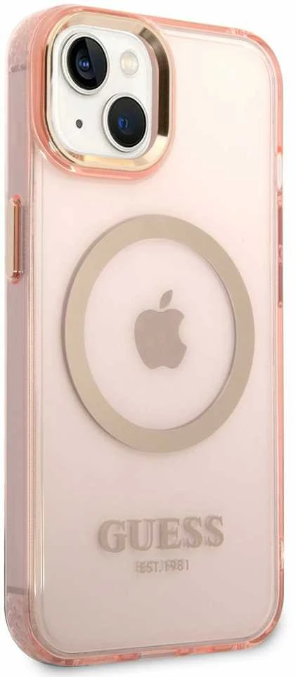 Dėklas GUESS GUHMP14MHTCMP IPHONE 14 PLUS / 15 PLUS 6.7 "Rožinis / Rožinis HARD CASE GOLD OUTLINE TRANSLUENT MAGSAFE
