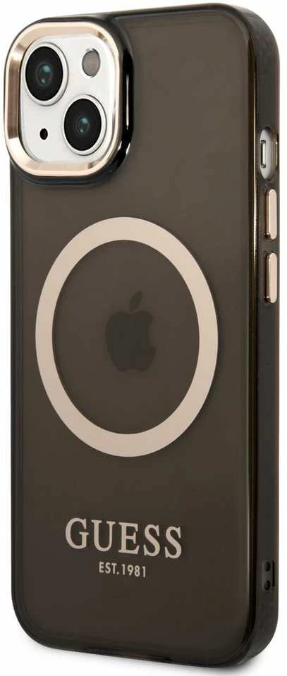 Guess GUHMP14SHTCMK Apple iPhone 14 / 15 / 136.1" dėklas telefonui juodos spalvos hard case Gold Outline Translucent MagSafe