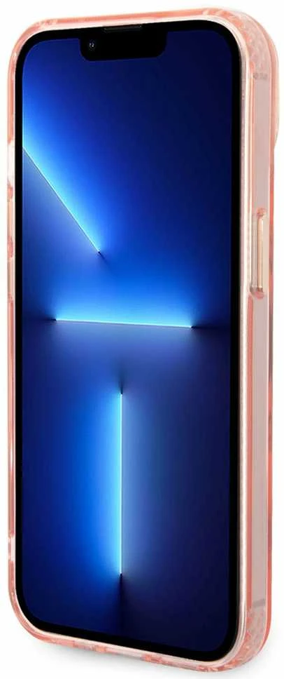Guess GUHMP14SHTCMP Apple iPhone 14 / 15 / 136,1″ rožinės spalvos kietas dėklas Gold Outline Translucent MagSafe