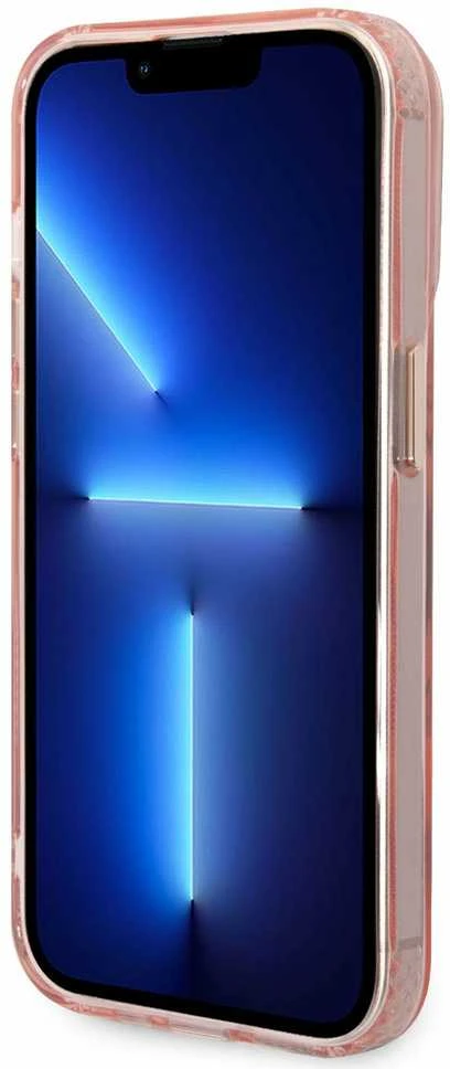 Guess GUHMP14XHTCMP Apple iPhone 14 Pro Max 6,7″ rožinės spalvos kietas dėklas Gold Outline Translucent MagSafe