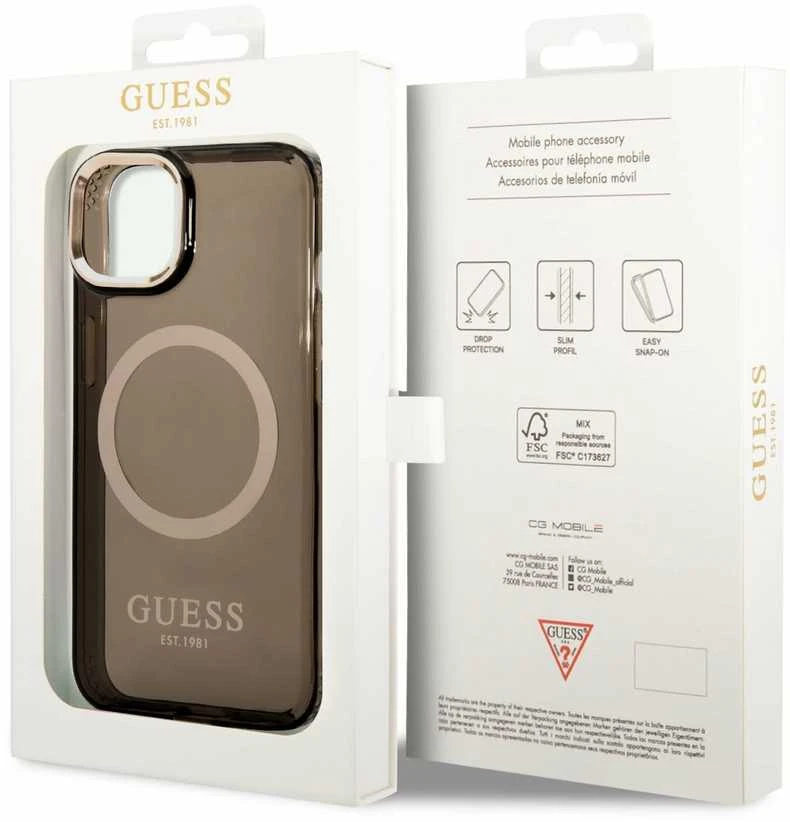 Dėklas GUESS GUHMP14MHTCMK IPHONE 14 PLUS / 15 PLUS 6.7 "Juodas / Juodas HARD CASE GOLD OUTLINE TRANSLUENT MAGSAFE