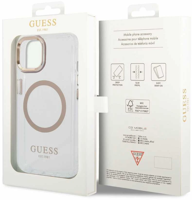 Dėklas GUESS GUHMP14MHTMD IPHONE 14 PLUS / 15 PLUS 6.7 "GOLD / GOLD HARD CASE METAL OUTLINE MAGSAFE