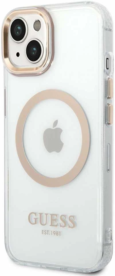 Dėklas GUESS GUHMP14MHTMD IPHONE 14 PLUS / 15 PLUS 6.7 "GOLD / GOLD HARD CASE METAL OUTLINE MAGSAFE