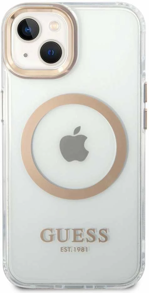Dėklas GUESS GUHMP14MHTMD IPHONE 14 PLUS / 15 PLUS 6.7 "GOLD / GOLD HARD CASE METAL OUTLINE MAGSAFE