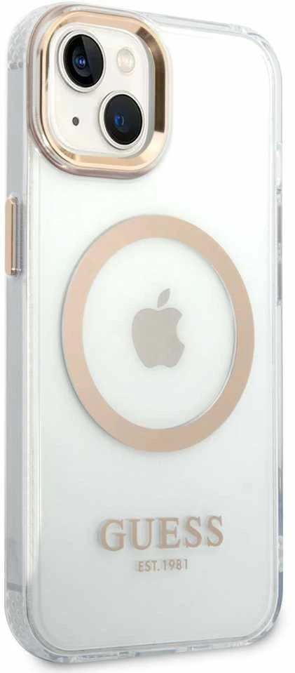 Dėklas GUESS GUHMP14MHTMD IPHONE 14 PLUS / 15 PLUS 6.7 "GOLD / GOLD HARD CASE METAL OUTLINE MAGSAFE