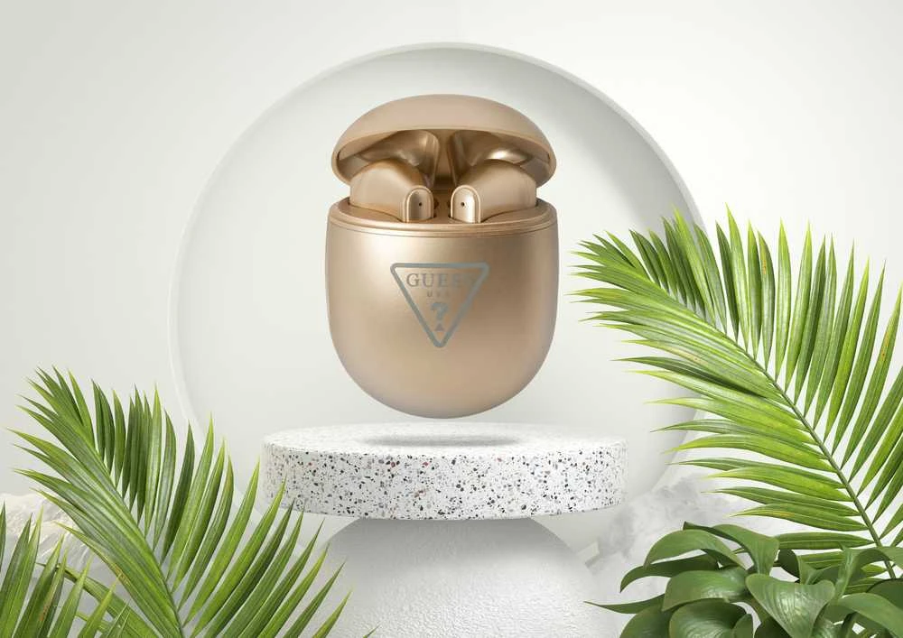 Ausinės Guess suchawki Bluetooth GUTWST82TRD TWS + stacja dokujca zoty/auksinis Triangle Logo