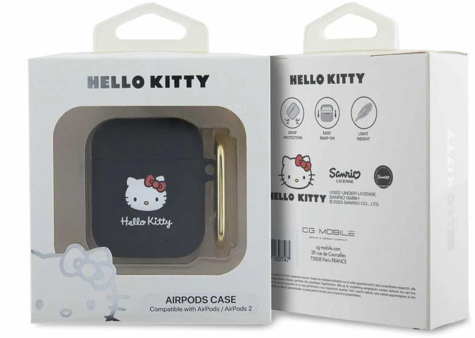 Hello Kitty HKA23DKHSK AirPods 1/2 Dėklas juodos spalvos Silicone 3D Kitty Head