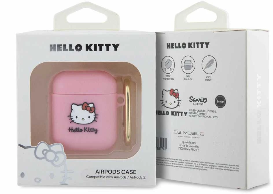 Hello Kitty HKA23DKHSP AirPods 1/2 Dėklas rožinės spalvos Silicone 3D Kitty Head