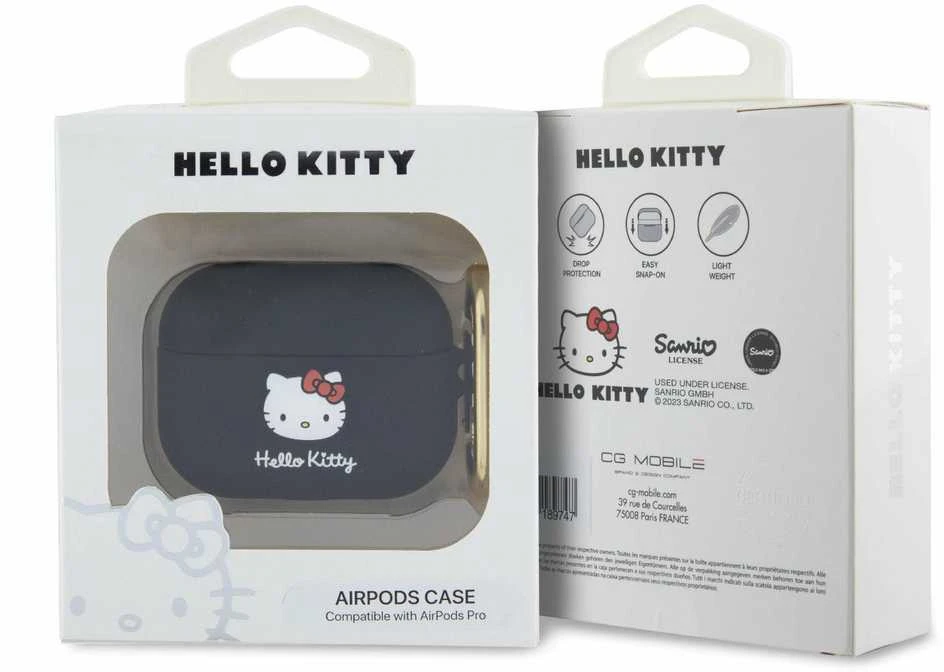 Hello Kitty HKAP3DKHSK AirPods Pro Dėklas juodos spalvos Silicone 3D Kitty Head