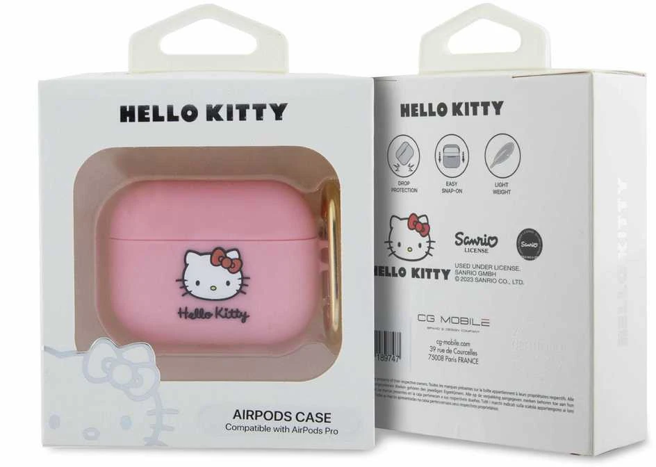Hello Kitty HKAP3DKHSP AirPods Pro Dėklas rožinės spalvos Silicone 3D Kitty Head