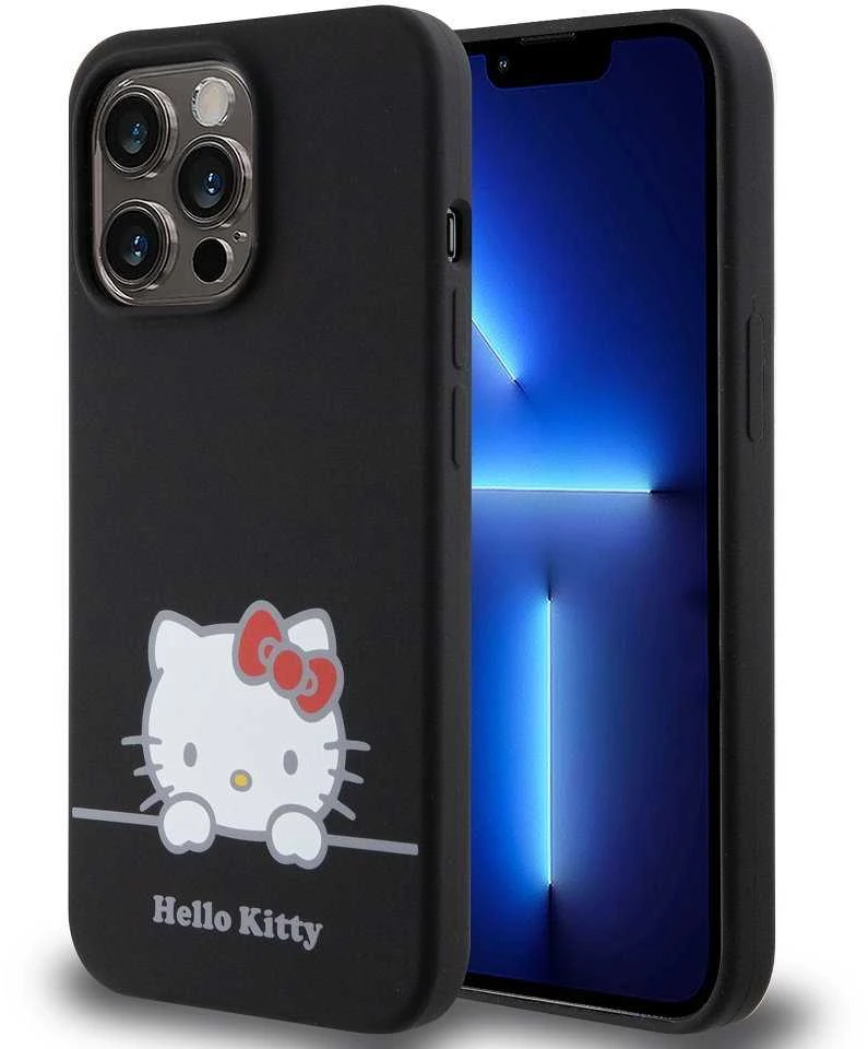 Hello Kitty Liquid Silicone Daydreaming Logo dėklas telefonui Apple iPhone 13 Pro juodos spalvos