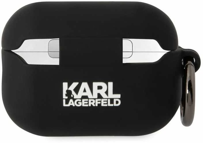 Apple AirPods Pro 2 Karl Lagerfeld silikoninis Choupette Head 3D ausinių dėklas juodos spalvos