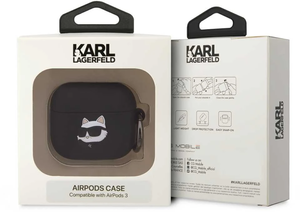 Karl Lagerfeld KLA3RUNCHK AirPods 3 dėklas juodos spalvos Silicone Choupette Head 3D