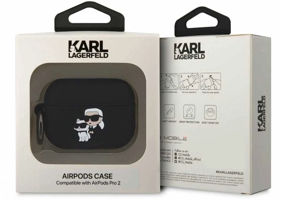 Karl Lagerfeld 3D Logo NFT Karl and Choupette silikoninis dėklas skirtas AirPods Pro 2 juodos spalvos