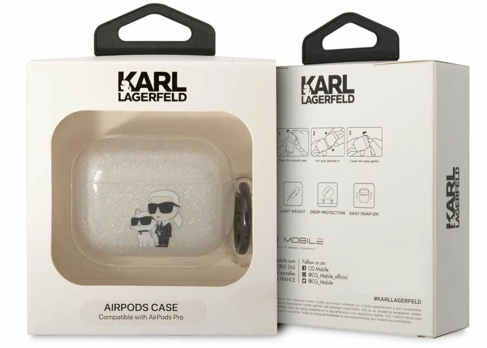 Karl Lagerfeld dėklas, skirtas Airpods Pro KLAPHNKCTGT permatomas ne Gliter Karl-Choupette