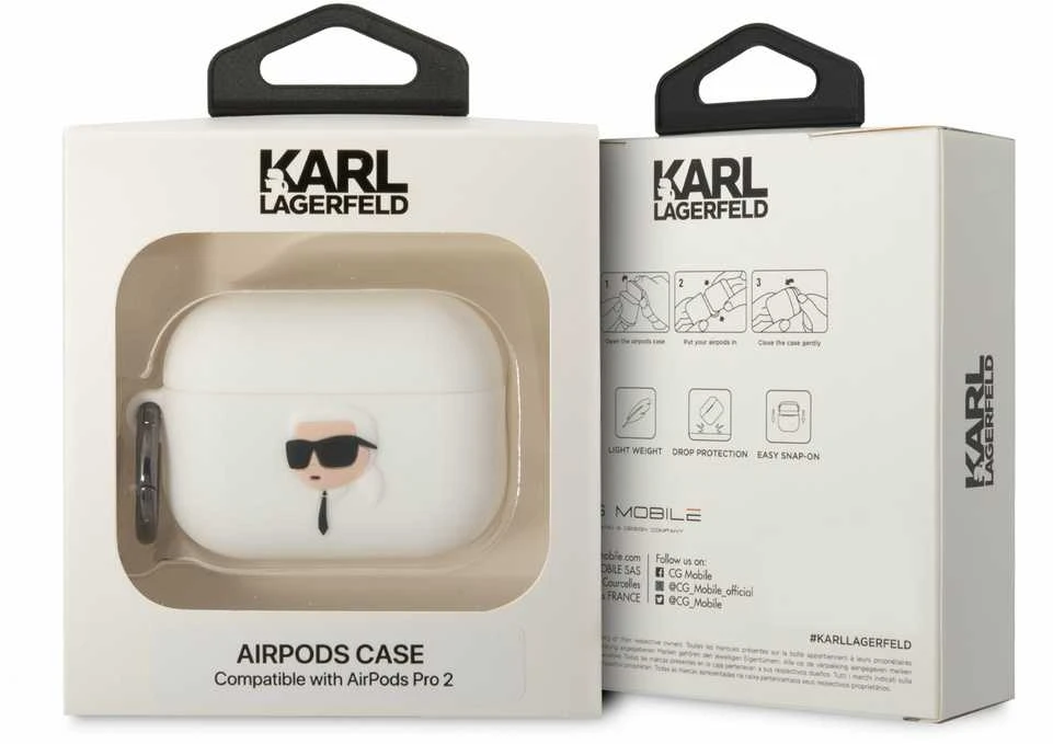 Karl Lagerfeld KLAP2RUNIKH AirPods Pro 2 (2022/2023) dėklas baltos spalvos Silicone Karl Head 3D