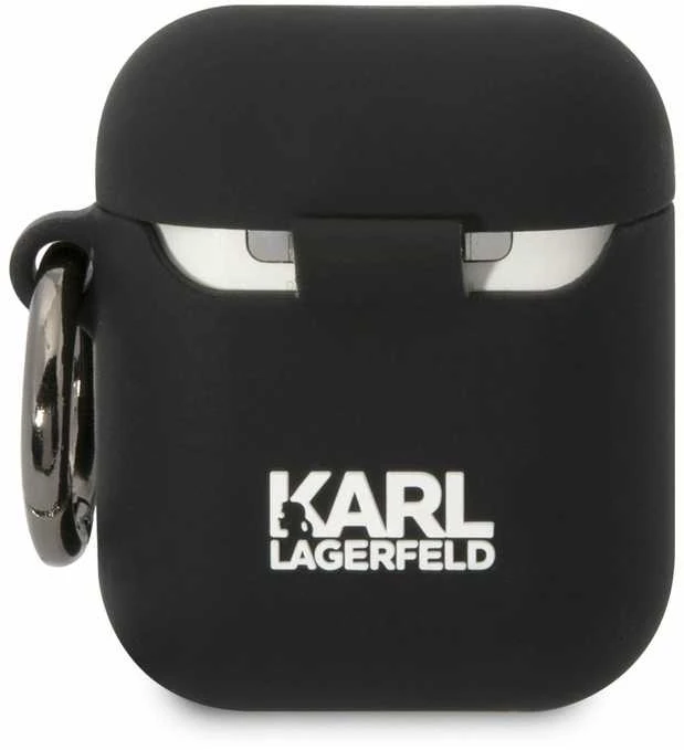 Karl Lagerfeld KLA2RUNIKK AirPods 1/2 dėklas juodos spalvos Silicone Karl Head 3D
