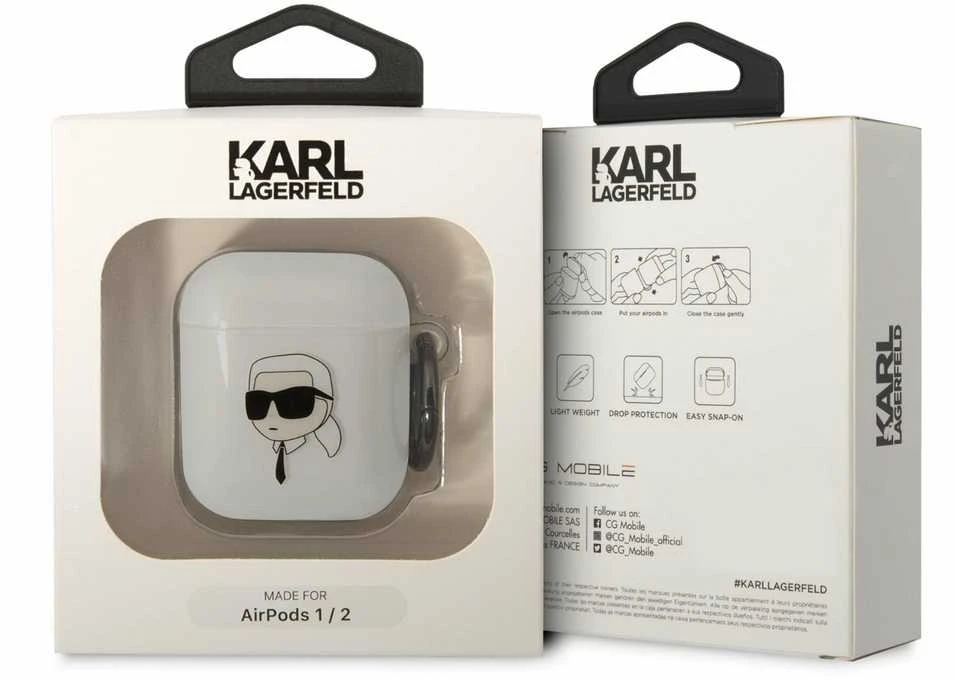 Karl Lagerfeld KLA2HNIKTCT AirPods 1/2 dėklas skaidrus Karl`s Head
