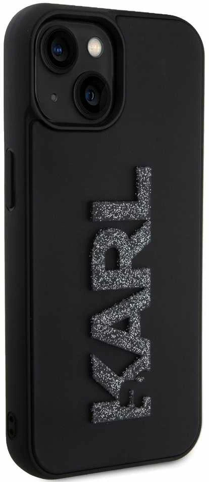 Karl Lagerfeld KLHCP15S3DMBKCK Apple iPhone 15/ 14 / 13 6.1″ juodos spalvos kietas dėklas 3D Rubber Glitter Logo