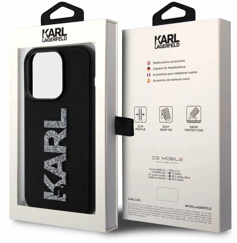Dėklas Karl Lagerfeld KLHCP15X3DMBKCK IPHONE 15 PRO MAX 6.7 "Juodas/Juodas HARDCASE 3D RUBBER GLITTER LOGO
