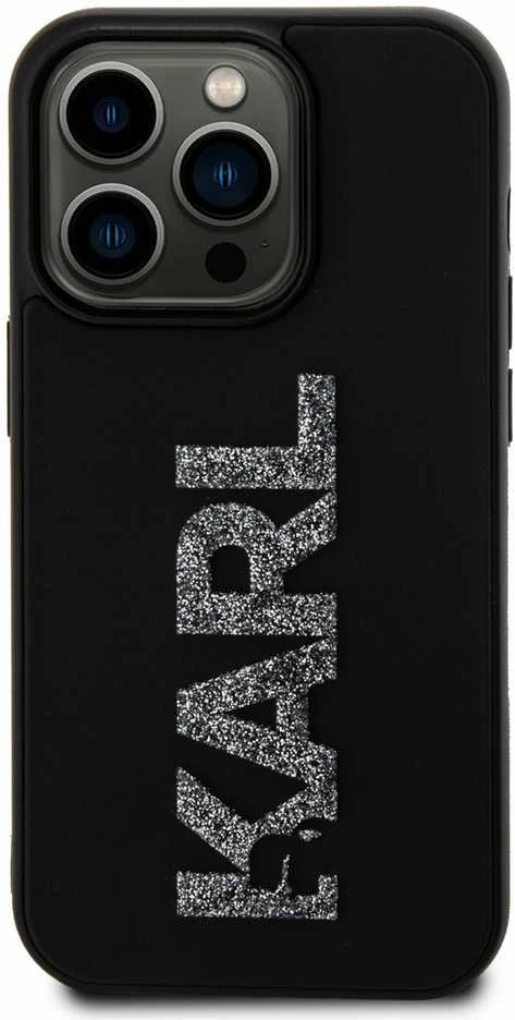 Dėklas Karl Lagerfeld KLHCP15X3DMBKCK IPHONE 15 PRO MAX 6.7 "Juodas/Juodas HARDCASE 3D RUBBER GLITTER LOGO