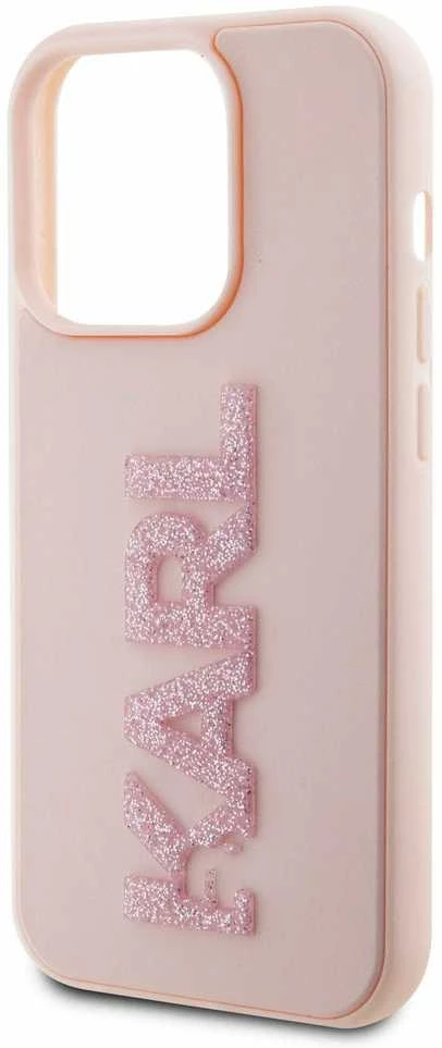 Apple iPhone 15 Pro Karl Lagerfeld dėklas 3D Rubber Glitter Logo (KLHCP15L3DMBKCP) rožinės spalvos