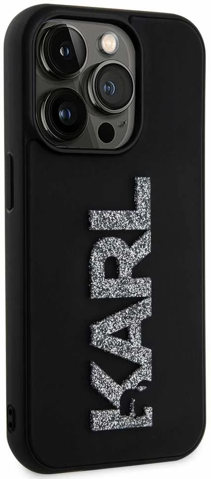 Dėklas Karl Lagerfeld KLHCP15X3DMBKCK IPHONE 15 PRO MAX 6.7 "Juodas/Juodas HARDCASE 3D RUBBER GLITTER LOGO
