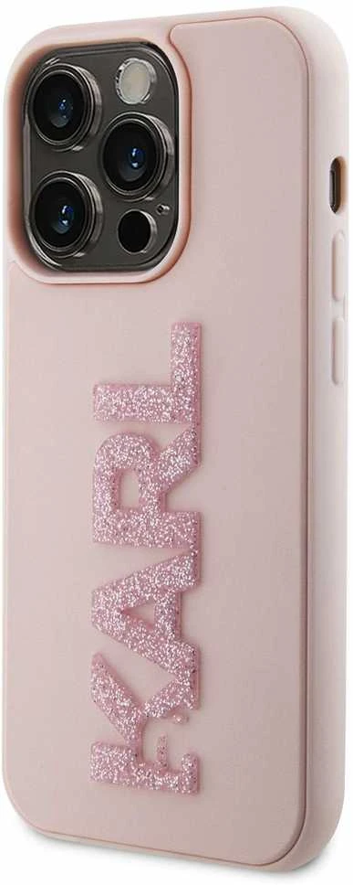 Dėklas Karl Lagerfeld KLHCP15X3DMBKCP IPHONE 15 PRO MAX 6.7 "Rožinis/Rožinis HARDCASE 3D RUBBER GLITTER LOGO