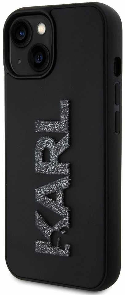 Karl Lagerfeld KLHCP15S3DMBKCK Apple iPhone 15/ 14 / 13 6.1″ juodos spalvos kietas dėklas 3D Rubber Glitter Logo