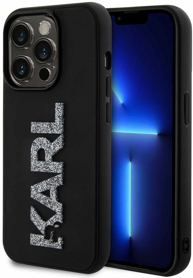 Dėklas Karl Lagerfeld KLHCP15X3DMBKCK IPHONE 15 PRO MAX 6.7 "Juodas/Juodas HARDCASE 3D RUBBER GLITTER LOGO
