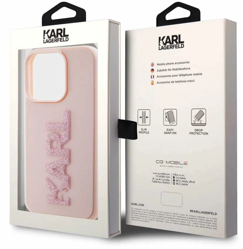 Dėklas Karl Lagerfeld KLHCP15X3DMBKCP IPHONE 15 PRO MAX 6.7 "Rožinis/Rožinis HARDCASE 3D RUBBER GLITTER LOGO