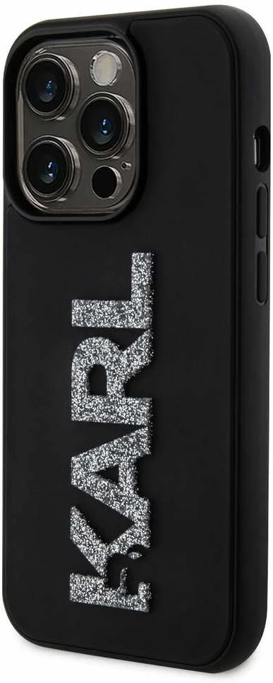 Dėklas Karl Lagerfeld KLHCP15X3DMBKCK IPHONE 15 PRO MAX 6.7 "Juodas/Juodas HARDCASE 3D RUBBER GLITTER LOGO