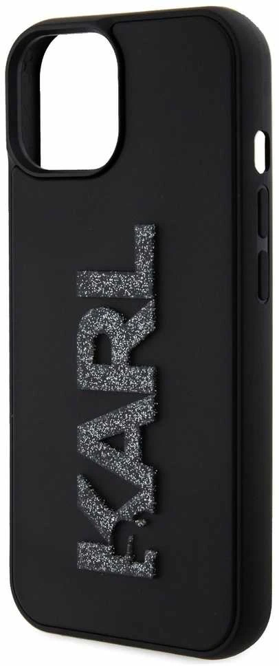 Karl Lagerfeld KLHCP15S3DMBKCK Apple iPhone 15/ 14 / 13 6.1″ juodos spalvos kietas dėklas 3D Rubber Glitter Logo