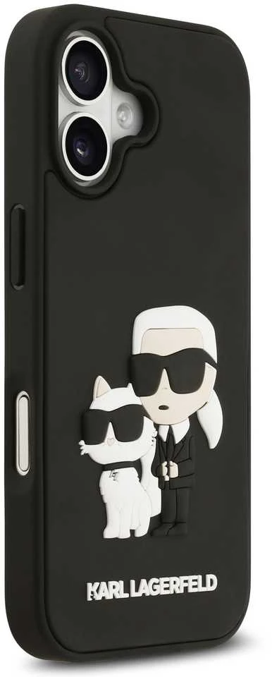 Karl Lagerfeld 3D Rubber Karl and Choupette dėklas skirtas Apple iPhone 17 juodos spalvos