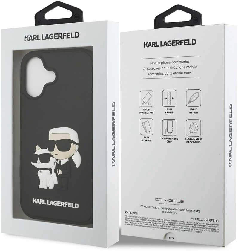 Karl Lagerfeld 3D Rubber Karl and Choupette dėklas skirtas Apple iPhone 17 juodos spalvos
