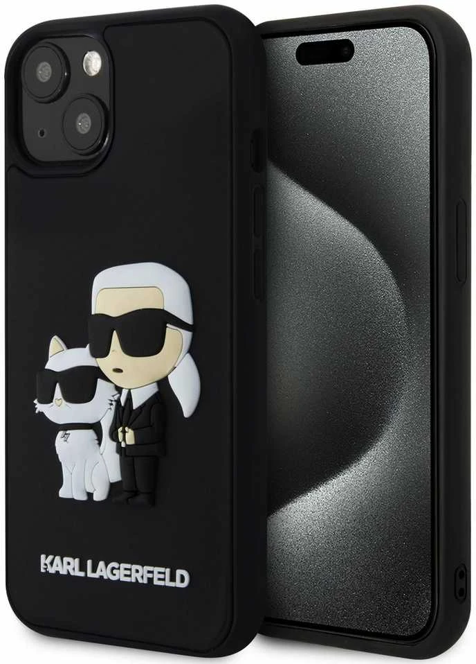 Karl Lagerfeld 3D Rubber Karl and Choupette dėklas telefonui Apple iPhone 13 juodos spalvos