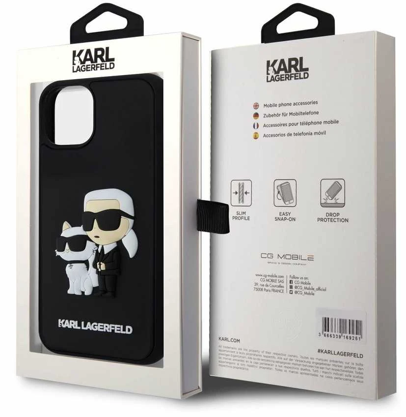 Karl Lagerfeld 3D Rubber Karl and Choupette dėklas telefonui Apple iPhone 13 juodos spalvos