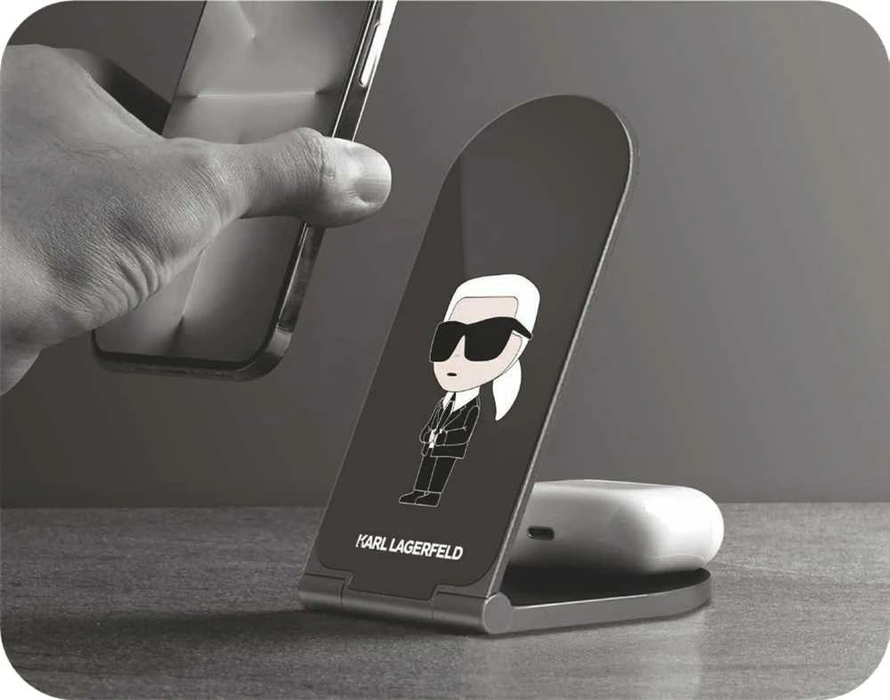 Karl Lagerfeld foldable Belaidis įkroviklis 2-in-1 KLDCRFALKINK 15W juodos spalvos Ikonik MagSafe