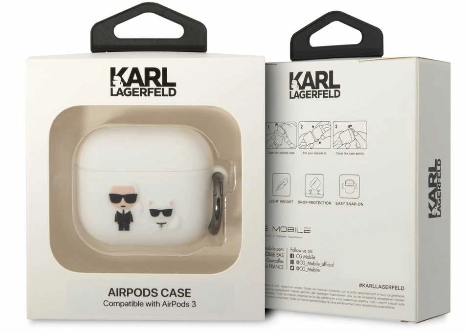 Karl Lagerfeld KLACA3SILKCW AirPods 3 dėklas, baltos spalvos, silikoninis Karl & Choupette