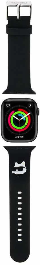 Karl Lagerfeld apyrankė KLAWMSLCNK Apple Watch 38/40/41mm juodos spalvos apyrankė 3D Rubber Choupette Heads