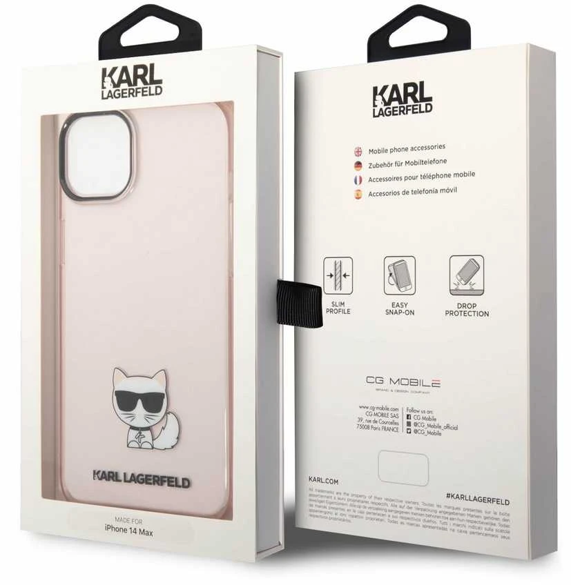 Karl Lagerfeld dėklas, skirtas iPhone 14 Plus 6,7 KLHCP14MCTTRI rožinis kietas dėklas, skirtas Skaidrus Choupette Body